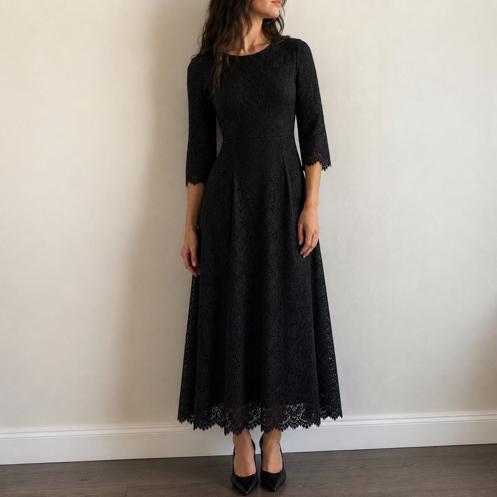 Dainty Jewell's Black Lace A Night in Paris Midi Dress Small Modest Whimsigoth